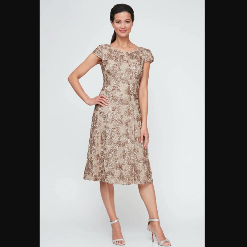 NWT Alex Evenings Rosette Lace Dress, 12P